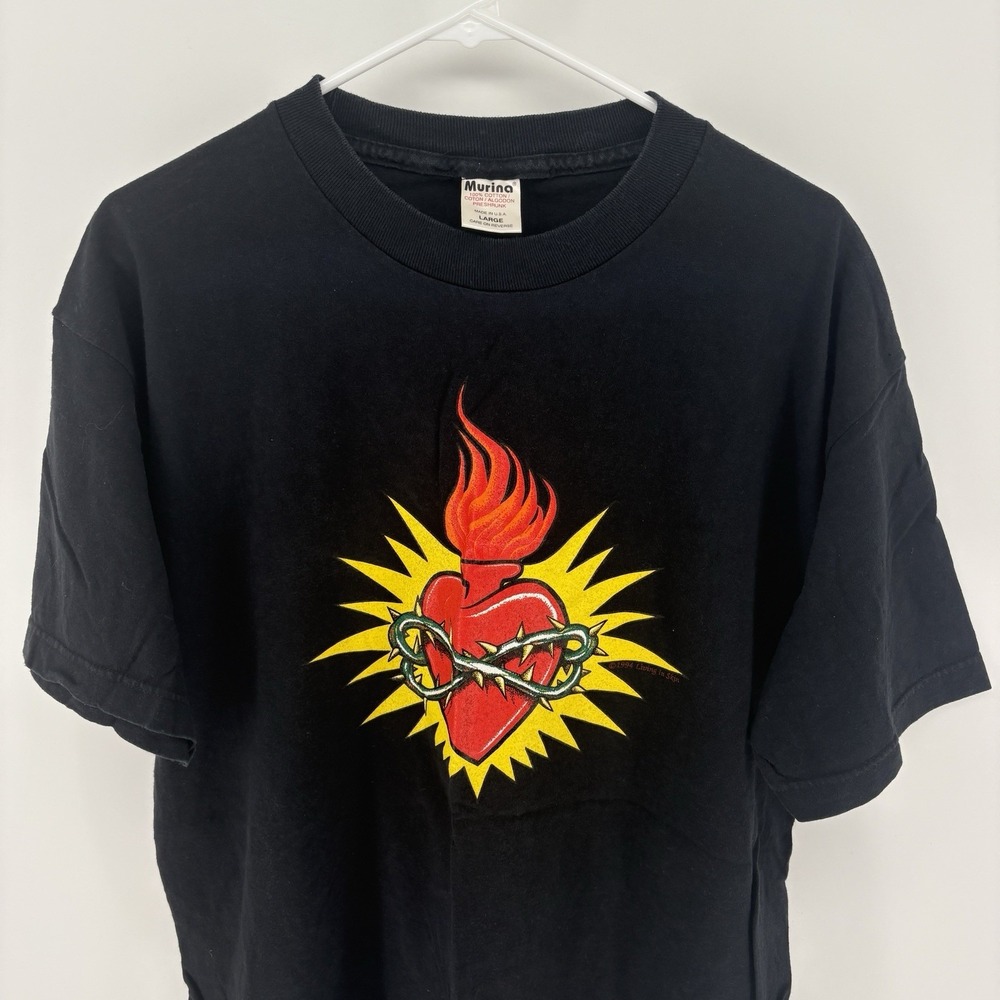 Vintage 1994 Living In Skin Sacred Heart Graphic T Shirt Men Large Murina USA